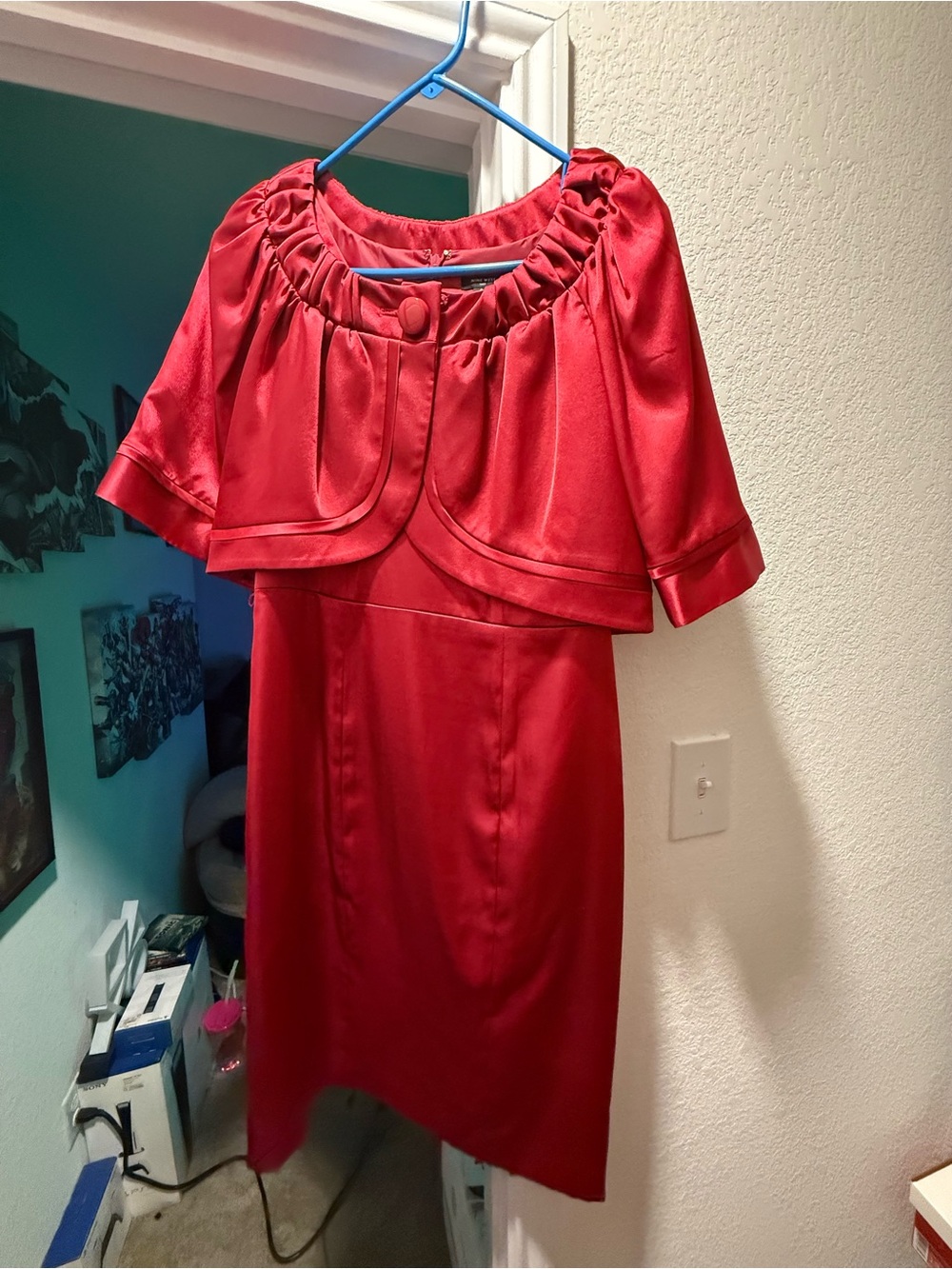 Nine West Red Satin Midi Dress with Capelet